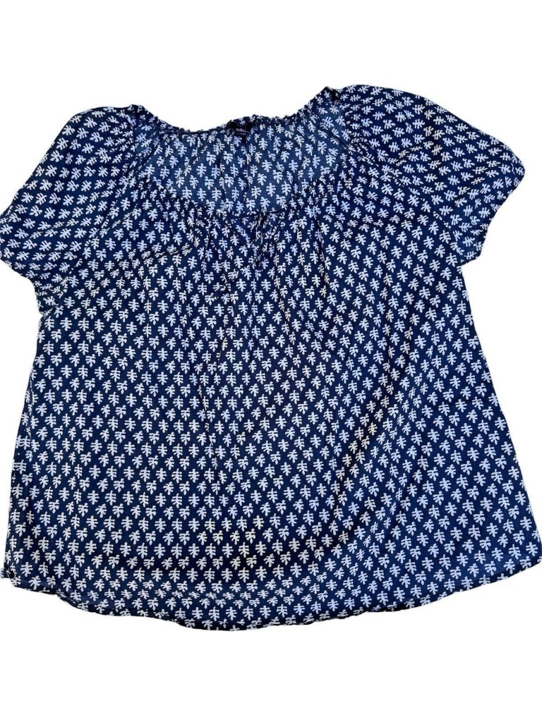 Ellos Patterned Cotton Tunic Shirt Blouse Womens 18/20 2x Navy & White Office